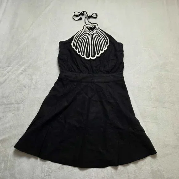 New M Farm Rio x Anthropologie linen blend black cover-up Scallop shell dress Mini New M Farm Rio x Anthropologie linen blend black cover-up Scallop shell dress Mini